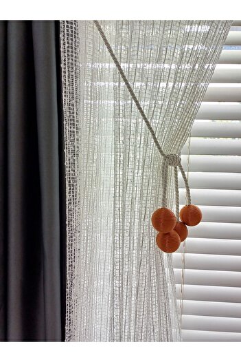 venedik home Modern Ecru Curtain Attachment with 4 Balls - Copper Colored, Corded and Background Curtain Tie Brachol