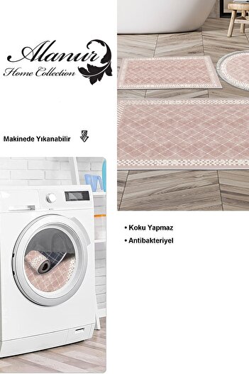 Dekoreko Dijital 3 Lü Banyo Takımı Star Pamuk Kaymaz Taban Karışık Yuvarlak Modern Krystalyn Pudra