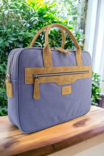 QUB CLUB Servietă unisex pentru laptop de 15,6 inci din pânză albastră Indigo (CU CADOU)