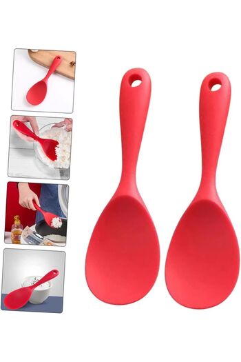 TARIK HOME 2 Red Silicone Mixing Spoons - 22.5 cm Extra Hard, Fireproof and Scratch-Proof