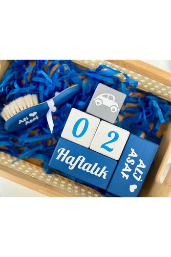 mogokids Bebek anı küpü seti renkli bebek saç fırçası isimli