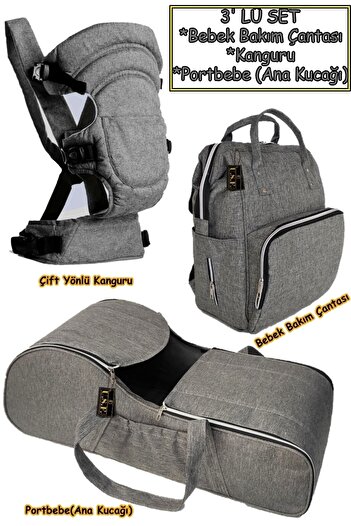 USF Carrycot Baby Carrier Double-Way Baby Carrying Kangaroo Mother Baby Care Bag Set of 3 Gray