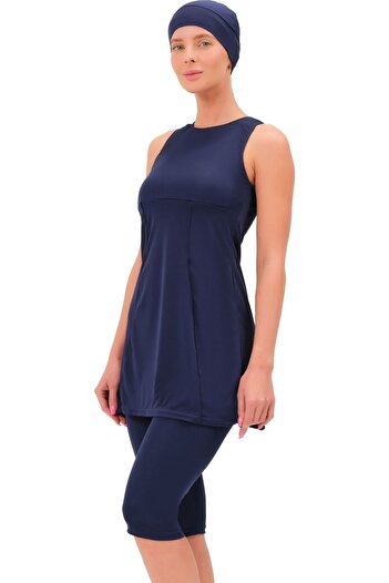 Argisa Strapless Sleeveless Plain Plain Semi Hijab Swimsuit 7812 Navy Blue Plus Size