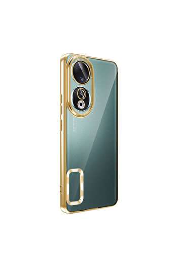 Rivor Huawei Honor 90 İçin Kılıf Kamera Korumalı Kenarlar Renkli Şeffaf Logo Gösteren Parlak Kapak
