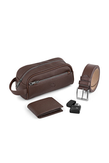Polo Air Erkek El Çantası Cüzdan Kemer Çakmak Set Kahverengi Kombin CN-31-K
