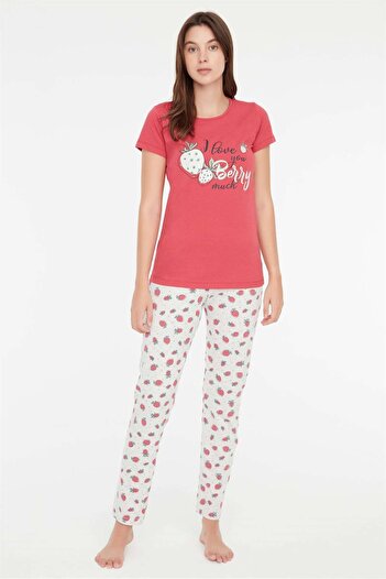 Mod Collection - Set de pijamale de damă cu gât rotund, căpșuni 3864