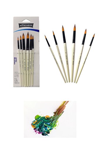 HANNAH Beyaz 6'lı Liner Sanat Fırça Seti Ince Uçlu Akrilik Guaj Yağlı Suluboya