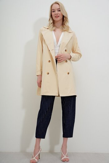 HAKKE Seasonal Double-breasted Collar Trench Coat