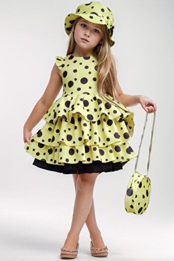 Riccotarz Yellow Girl's Dress - Layered Ruffle, Tulle and Spotted