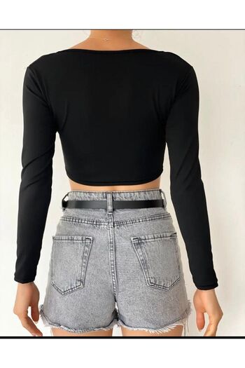 laughs Women's Long Sleeve U Neck Crop Blouse Blz72490