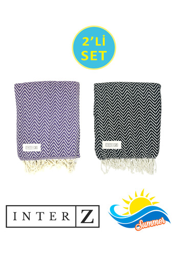 INTER Z Set of 2 100% Cotton Beach Peshtemal and Towel - XXL 100x180cm, Marmaris