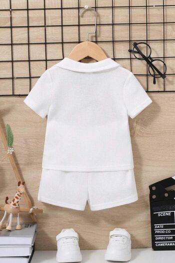 Bubito V-Neck Cotton Waffle Baby Shorts Set - White