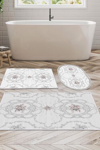 Dekoreko Digital 3-Piece Bathroom Mat Set Star Cotton Non-Slip Base Mixed Oval Modern Anabelle Gray