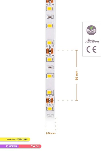 ACK Şerit Led 60 Led'li 3000k Günışığı 12 VOLT 5 Metre, Led Şerit Işık