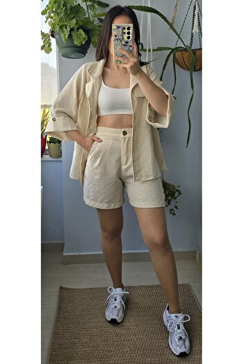 Ece Kahraman Linen Shirt Shorts Set (Narrow Fit)