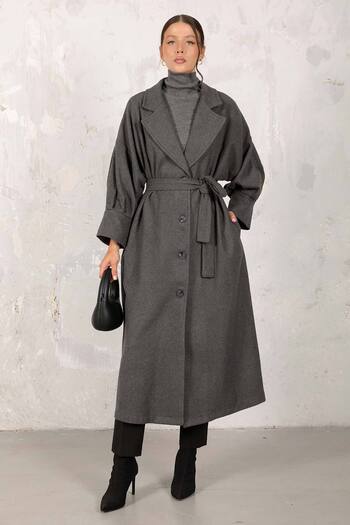 Melike Tatar Balloon Sleeve Stamp Coat ANTHRACITE - 32-6405