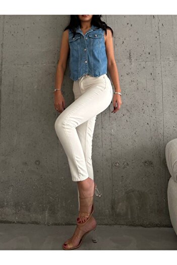 MAKRAS EXCLUSIVE Jean mom bej cu talie înaltă Julia Trend 100% bumbac - Sezon nou damă