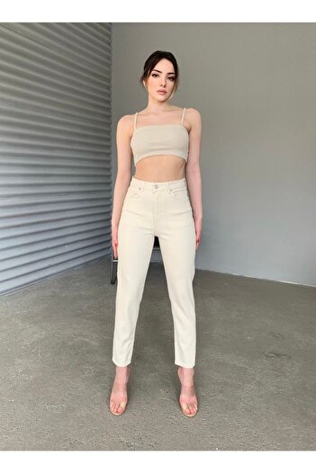 MAKRAS EXCLUSIVE Pantaloni de blugi Julia Trend, bej, cu talie înaltă