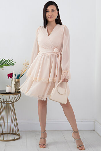 PULLIMM Long Sleeve Lace Chiffon Dress - GRS3316