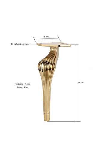 EYM Ottoman Lüx Metal Ayak 21 cm Altın Mobilya Koltuk Ayağı