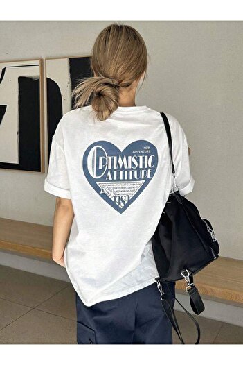 AFROGİYİM Women's Oversize T-shirt - Front and Back Printed, Optimistic Attitude