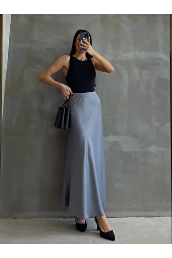 bymaestro woman Жіноча довга спідниця з атласу преміум-класу Fil Satin довжиною максі