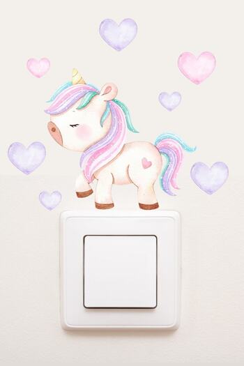Kt Grup - Socket - Pastel Unicorn and Hearts Decorative Socket Sticker with Heart - Sim755