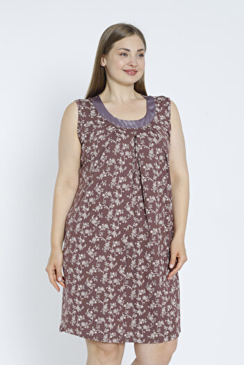 Lagertha by İntensive Large Size Patterned Satin Sling Viscose Nightgown
