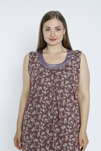 Lagertha by İntensive Large Size Patterned Satin Sling Viscose Nightgown