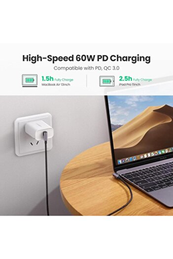 Ugreen 90 Derece Type-c To Type-c 60w Data Ve Şarj Kablosu 2 Metre