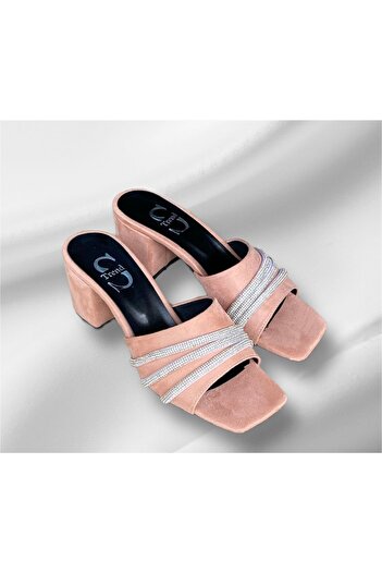 İpek Serra women's powder suede stone heeled slippers