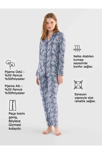 Mod Collection Γυναικείο Σετ Πυτζάμα με Μπλε Επένδυση