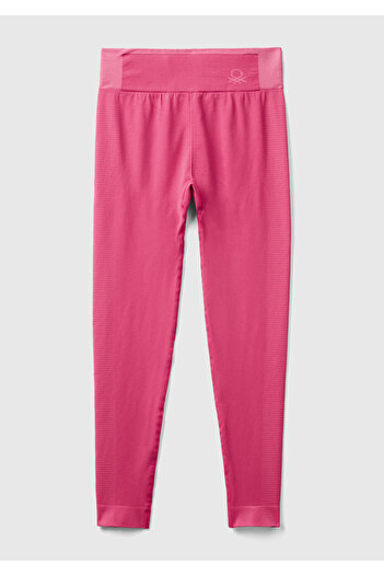 United Colors of Benetton Women's Fuchsia Front Logo Embroidered Push-Up Sports Leggings