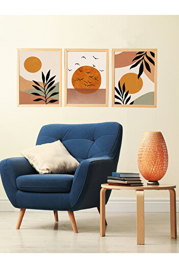 Linacci Linwood Triple Framed Mdf Print Orange Brown Natural Laminated Wood Look