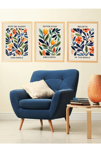 Linacci Linwood Triple Framed Mdf Abstract Floral Artistic Natural Laminated Wood Look