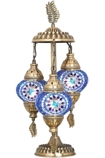 Demmex G-Priz Leaf Model - Turkish Moroccan Mosaic 3-Piece Desktop Decor Lamp, Compatible with Authentic Gulf Countries