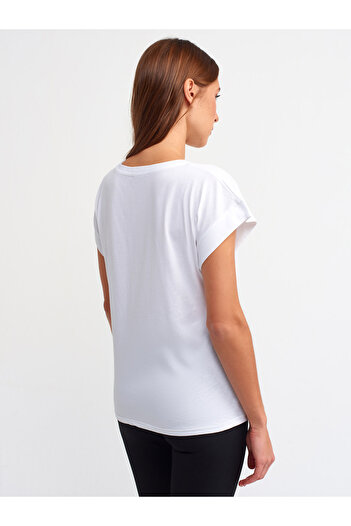 Dilvin Λευκό μπλουζάκι 3504 Crew Neck