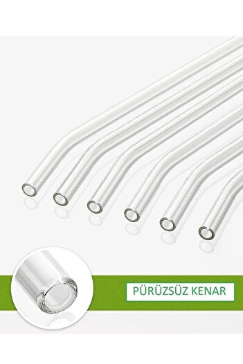 PİNK DESİGN KİTCHEN 6 قطع من القش الزجاجي السميك وفرشاة الترمسليكات - مقاومة للحرارة