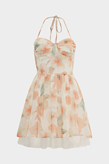 Açelya Okcu Premium Tulle Detailed Chiffon Mini Women's Dress