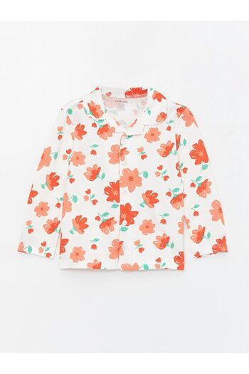 LC Waikiki LCW baby Polo Collar Long Sleeve Patterned Baby Girl Pajamas Set