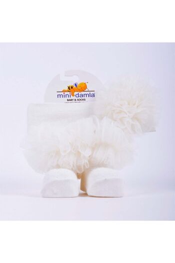 Minidamla Cream Colored Baby Girl Kokoş Hair Banded Socks Set