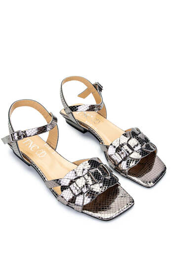 Tamer Tanca Anthracite Genuine Leather Women's Heeled Sandals