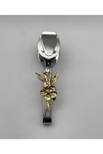 Esina Silver Tongs Set with Gold Flower Accessories Pasta Pastry Salad Serving Set Presentation