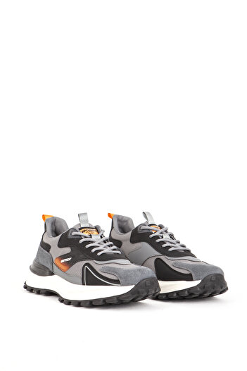 MARCOMEN Men's Sports Sneakers - Thick Sole, Lace-up, Suede Detail, Genuine Leather 19084 Smoked