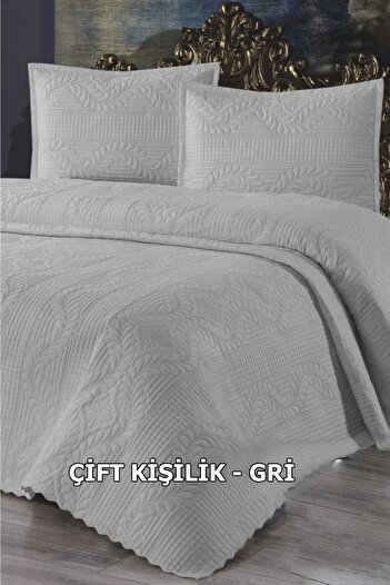 Çt Çeyizci Tekstil Double Lace-Free Bedspread 3 Pieces - Gray Bedspread