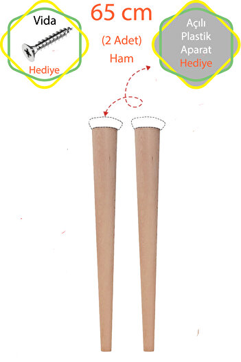 Evnalia Raw 2 Pieces Luxury 65 cm Conical Wooden Table Leg Diameter: 4.2 cm Hobby DIY (with Screw and Appliances)