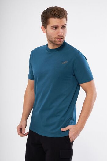 LİVE SPORT Ανδρικό λογότυπο Crew Neck με τυπωμένο συμπαγές χτενισμένο βαμβακερό μπλουζάκι Basic