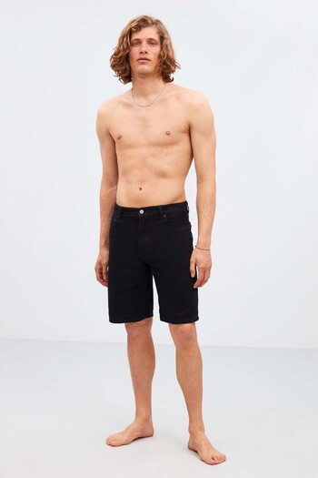 GRIMELANGE Ruınas Men's Relaxed Fit Denim Black Shorts