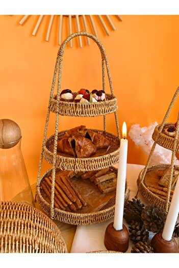 KaiHome Bambu/Rattan 3 Katlı Sunumluk/Kurabiyelik