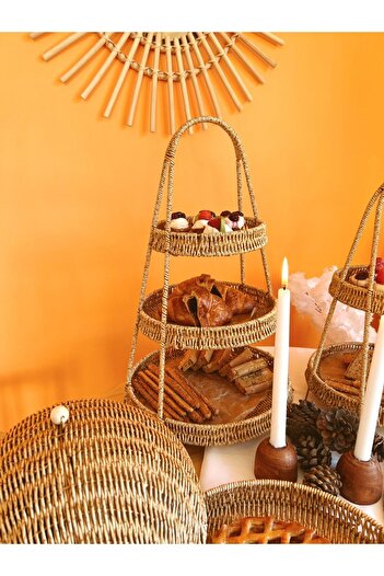 KaiHome Bambu/Rattan 3 Katlı Sunumluk/Kurabiyelik